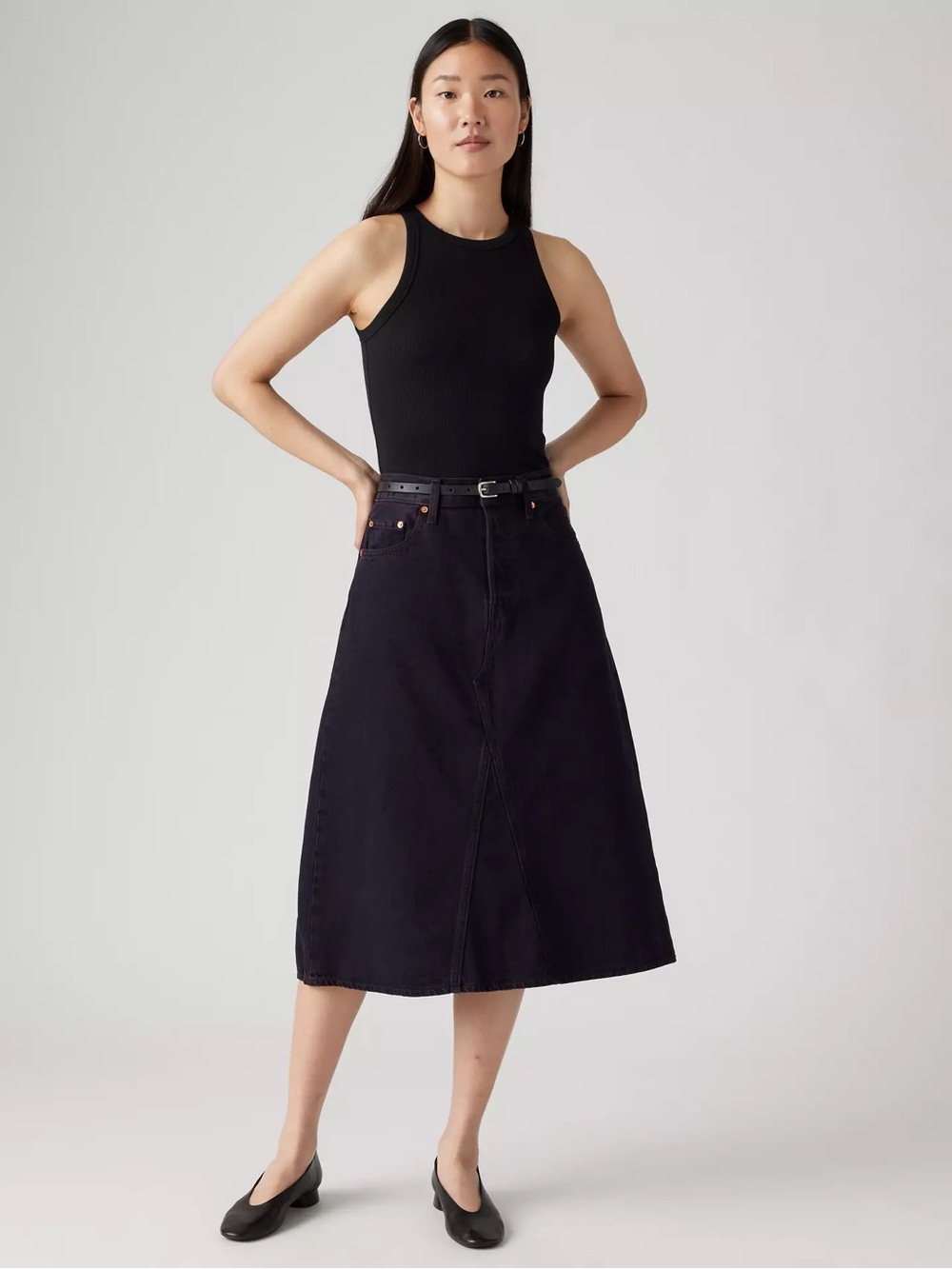 Levi's Black A-Line Midi Denim Skirt NEW